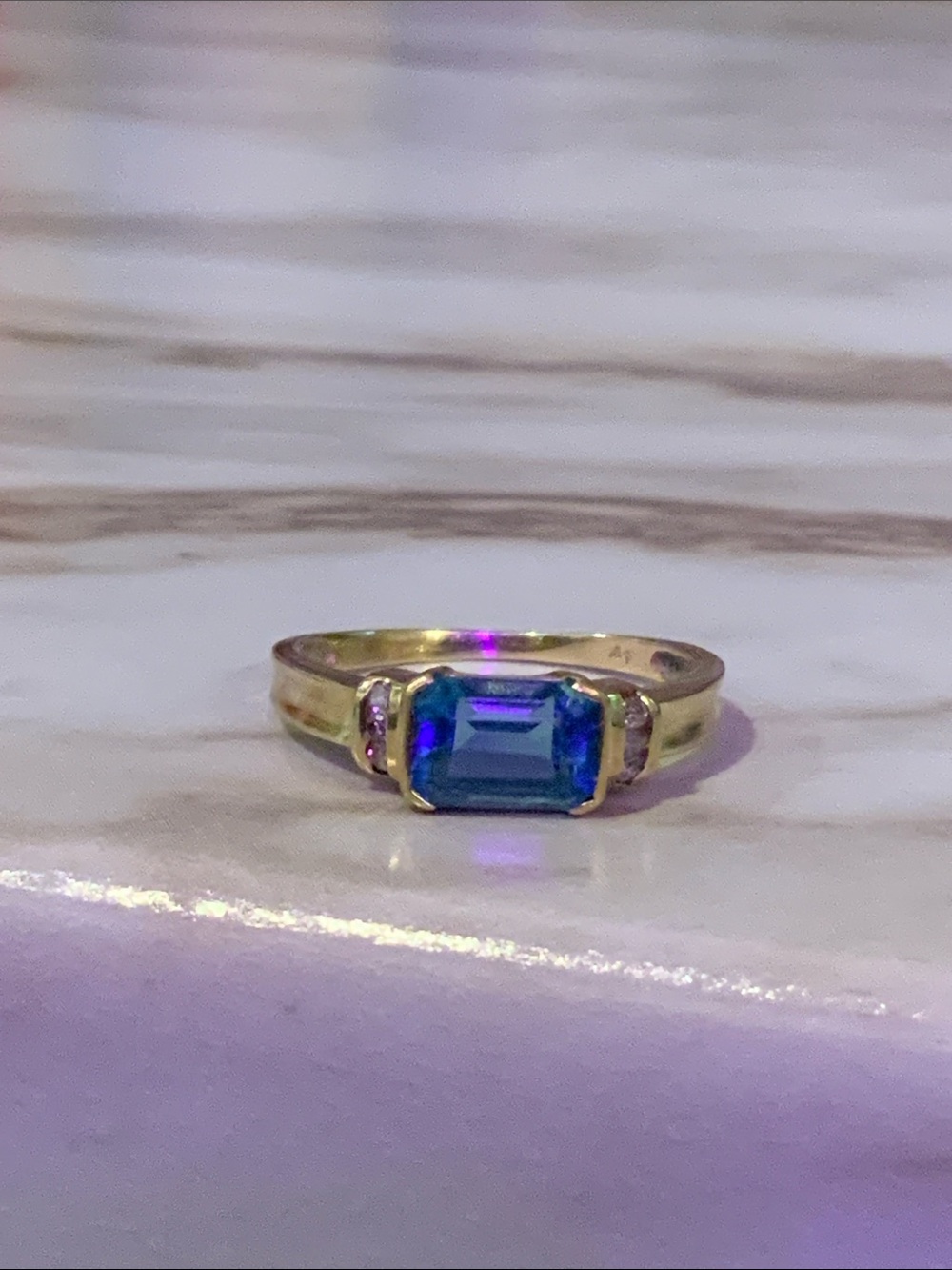 14K Gold Blue Topaz ring, size 6 - Picture 1 of 15